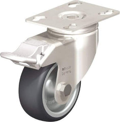 Blickle - 3" Diam x 1-1/4" Wide x 4-3/8" OAH Top Plate Mount Swivel Caster with Brake - Thermoplastic Rubber Elastomer (TPE), 220 Lb Capacity, Plain Bore Bearing, 3-9/16 x 2-5/8" Plate - A1 Tooling