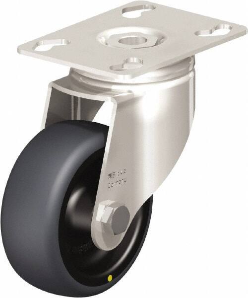 Blickle - 3" Diam x 1-1/4" Wide x 4-3/8" OAH Top Plate Mount Swivel Caster - Thermoplastic Rubber Elastomer (TPE), 143 Lb Capacity, Plain Bore Bearing, 3-9/16 x 2-5/8" Plate - A1 Tooling