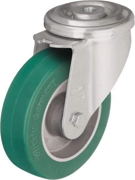 Blickle - 5" Diam x 1-37/64" Wide x 6-7/64" OAH Hollow Kingpin Mount Swivel Caster - Polyurethane-Elastomer Blickle Softhane, 770 Lb Capacity, Ball Bearing, Hollow Kingpin Stem - A1 Tooling