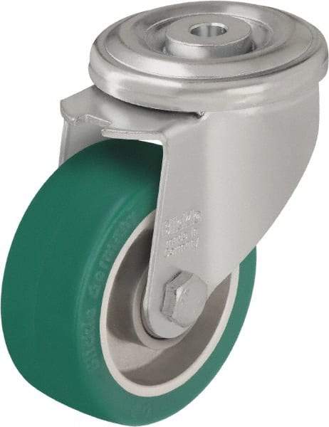 Blickle - 4" Diam x 1-37/64" Wide x 5-35/64" OAH Hollow Kingpin Mount Swivel Caster - Polyurethane-Elastomer Blickle Softhane, 660 Lb Capacity, Ball Bearing, Hollow Kingpin Stem - A1 Tooling