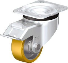 Blickle - 3" Diam x 1-11/64" Wide x 4-21/64" OAH Top Plate Mount Swivel Caster with Brake - Polyurethane-Elastomer Blickle Extrathane, 396 Lb Capacity, Ball Bearing, 3-15/16 x 3-3/8" Plate - A1 Tooling