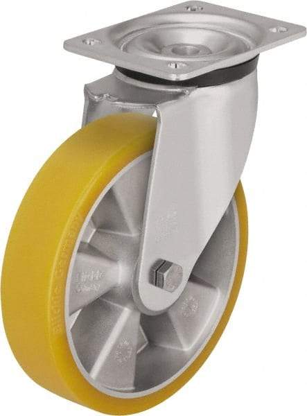 Blickle - 5" Diam x 2-1/8" Wide x 6-11/16" OAH Top Plate Mount Swivel Caster - Polyurethane-Elastomer Blickle Extrathane, 990 Lb Capacity, Ball Bearing, 5-1/2 x 4-3/8" Plate - A1 Tooling