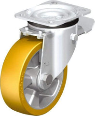 Blickle - 5" Diam x 1-9/16" Wide x 6-7/64" OAH Top Plate Mount Swivel Caster with Brake - Polyurethane-Elastomer Blickle Extrathane, 770 Lb Capacity, Ball Bearing, 3-15/16 x 3-3/8" Plate - A1 Tooling