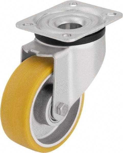 Blickle - 4" Diam x 1-9/16" Wide x 5-7/64" OAH Top Plate Mount Swivel Caster - Polyurethane-Elastomer Blickle Extrathane, 550 Lb Capacity, Ball Bearing, 5-1/2 x 4-3/8" Plate - A1 Tooling