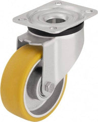 Blickle - 4" Diam x 1-9/16" Wide x 5-7/64" OAH Top Plate Mount Swivel Caster - Polyurethane-Elastomer Blickle Extrathane, 550 Lb Capacity, Ball Bearing, 3-15/16 x 3-3/8" Plate - A1 Tooling