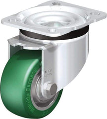 Blickle - 3" Diam x 1-9/16" Wide x 4-21/64" OAH Top Plate Mount Swivel Caster - Polyurethane-Elastomer Blickle Softhane, 506 Lb Capacity, Ball Bearing, 3-15/16 x 3-3/8" Plate - A1 Tooling