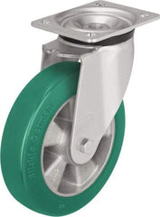 Blickle - 5" Diam x 2-1/8" Wide x 6-11/16" OAH Top Plate Mount Swivel Caster - Polyurethane-Elastomer Blickle Softhane, 990 Lb Capacity, Ball Bearing, 5-1/2 x 4-3/8" Plate - A1 Tooling