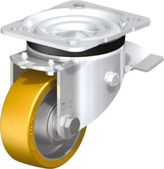 Blickle - 3" Diam x 1-11/64" Wide x 4-21/64" OAH Top Plate Mount Swivel Caster with Brake - Polyurethane-Elastomer Blickle Extrathane, 396 Lb Capacity, Ball Bearing, 3-15/16 x 3-3/8" Plate - A1 Tooling