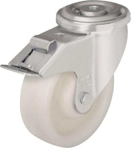 Blickle - 3" Diam x 1-1/4" Wide x 4-1/4" OAH Hollow Kingpin Mount Swivel Caster with Brake - Impact-Resistant Nylon, 660 Lb Capacity, Plain Bore Bearing, Hollow Kingpin Stem - A1 Tooling