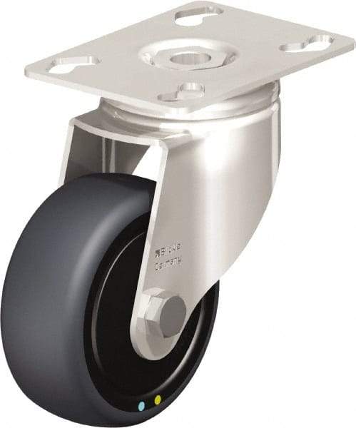 Blickle - 3" Diam x 1-1/4" Wide x 4-3/8" OAH Top Plate Mount Swivel Caster - Thermoplastic Rubber Elastomer (TPE), 143 Lb Capacity, Ball Bearing, 3-9/16 x 2-5/8" Plate - A1 Tooling