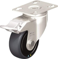 Blickle - 3" Diam x 1-1/4" Wide x 4-3/8" OAH Top Plate Mount Swivel Caster with Brake - Thermoplastic Rubber Elastomer (TPE), 143 Lb Capacity, Ball Bearing, 3-9/16 x 2-5/8" Plate - A1 Tooling