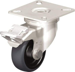 Blickle - 2" Diam x 3/4" Wide x 2-51/64" OAH Top Plate Mount Swivel Caster with Brake - Thermoplastic Rubber Elastomer (TPE), 110 Lb Capacity, Plain Bore Bearing, 2-3/8 x 2-3/8" Plate - A1 Tooling