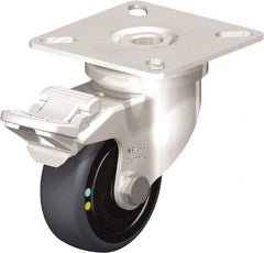 Blickle - 2" Diam x 3/4" Wide x 2-51/64" OAH Top Plate Mount Swivel Caster with Brake - Thermoplastic Rubber Elastomer (TPE), 66 Lb Capacity, Ball Bearing, 2-3/8 x 2-3/8" Plate - A1 Tooling