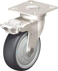 Blickle - 3" Diam x 63/64" Wide x 3-15/16" OAH Top Plate Mount Swivel Caster with Brake - Thermoplastic Rubber Elastomer (TPE), 165 Lb Capacity, Ball Bearing, 2-3/8 x 2-3/8" Plate - A1 Tooling