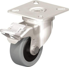 Blickle - 2" Diam x 45/64" Wide x 2-51/64" OAH Top Plate Mount Swivel Caster with Brake - Solid Rubber, 88 Lb Capacity, Plain Bore Bearing, 2-3/8 x 2-3/8" Plate - A1 Tooling