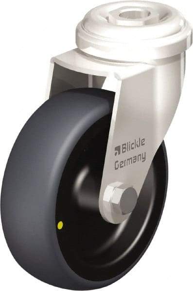 Blickle - 3" Diam x 63/64" Wide x 3-27/32" OAH Hollow Kingpin Mount Swivel Caster - Thermoplastic Rubber Elastomer (TPE), 110 Lb Capacity, Plain Bore Bearing, Hollow Kingpin Stem - A1 Tooling