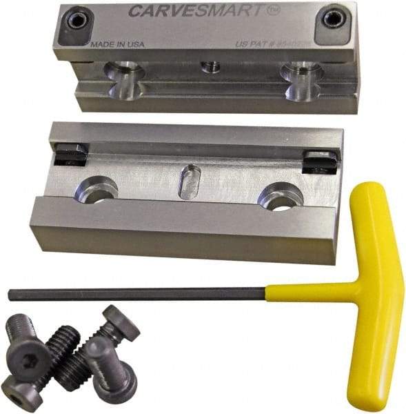 CarveSmart - 3/4" Jaw Width, 1.685" Jaw Height, 3/4" Jaw Thickness, Quick Change Jaw System Vise Jaw Sets - Steel, Bolt-On, 2 Jaws, Semi-Hard Jaws - A1 Tooling