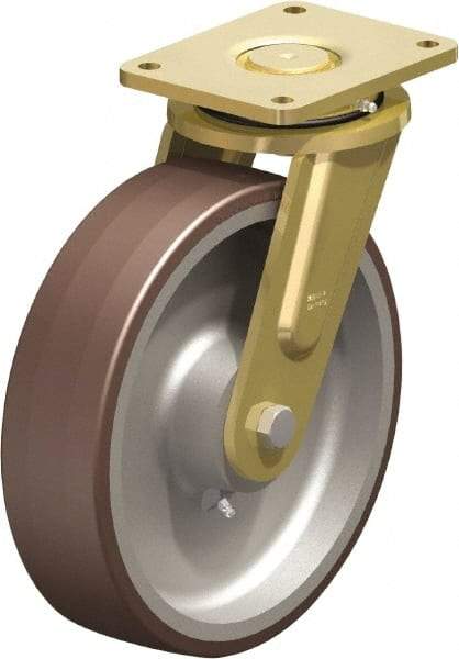 Blickle - 12" Diam x 3-9/64" Wide x 13-31/32" OAH Top Plate Mount Swivel Caster - Polyurethane-Elastomer Blickle Besthane, 5,280 Lb Capacity, Ball Bearing, 6-7/8 x 5-1/2" Plate - A1 Tooling