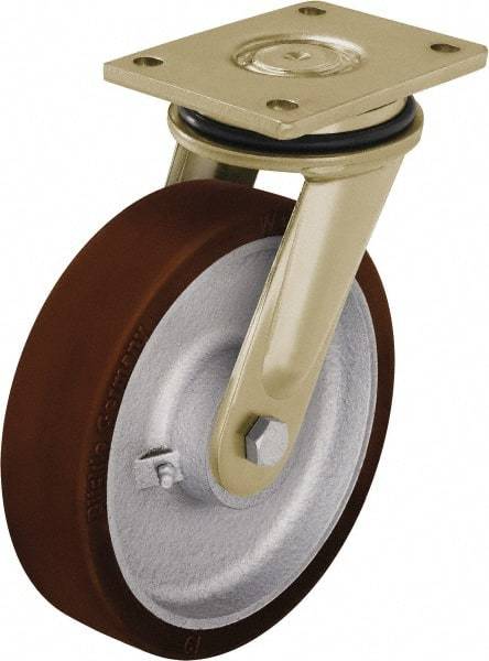 Blickle - 10" Diam x 2-23/64" Wide x 12" OAH Top Plate Mount Swivel Caster - Polyurethane-Elastomer Blickle Besthane, 3,300 Lb Capacity, Ball Bearing, 6-7/8 x 5-1/2" Plate - A1 Tooling