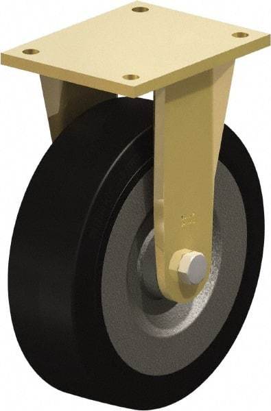 Blickle - 10" Diam x 3-9/64" Wide x 12" OAH Top Plate Mount Rigid Caster - Solid Rubber, 2,200 Lb Capacity, Ball Bearing, 6-7/8 x 5-1/2" Plate - A1 Tooling