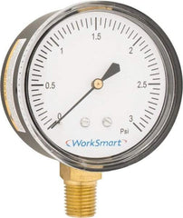 Value Collection - 2-1/2" Dial, 1/4 Thread, 0-3 Scale Range, Pressure Gauge - Lower Connection Mount, Accurate to 1.5% of Scale - A1 Tooling