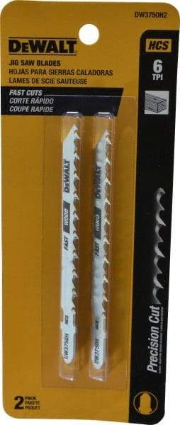 DeWALT - 4" Long, 6 Teeth per Inch, High Carbon Steel Jig Saw Blade - Toothed Edge, 1/4" Wide x 0.035" Thick, T-Shank - A1 Tooling