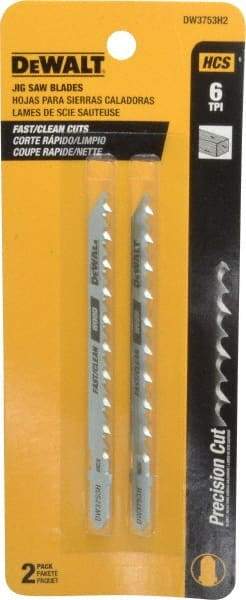 DeWALT - 4" Long, 6 Teeth per Inch, High Carbon Steel Jig Saw Blade - Toothed Edge, 1/4" Wide x 0.06" Thick, T-Shank - A1 Tooling