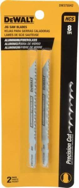 DeWALT - 4" Long, 8 Teeth per Inch, High Carbon Steel Jig Saw Blade - Toothed Edge, 1/4" Wide x 0.06" Thick, T-Shank - A1 Tooling