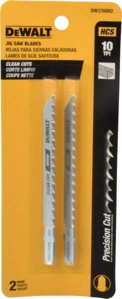 DeWALT - 4" Long, 10 Teeth per Inch, High Carbon Steel Jig Saw Blade - Toothed Edge, 1/4" Wide x 0.06" Thick, T-Shank - A1 Tooling