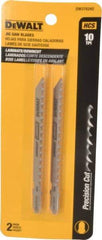 DeWALT - 4" Long, 10 Teeth per Inch, High Carbon Steel Jig Saw Blade - Toothed Edge, 1/4" Wide x 0.06" Thick, T-Shank - A1 Tooling