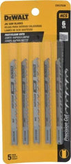 DeWALT - 4" Long, 6 Teeth per Inch, High Carbon Steel Jig Saw Blade - Toothed Edge, 1/4" Wide x 0.06" Thick, U-Shank - A1 Tooling