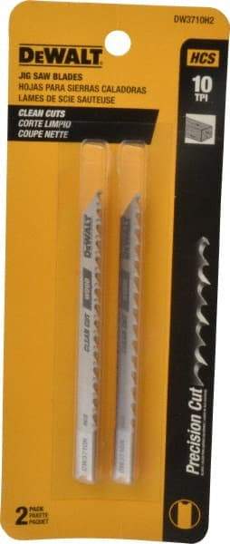 DeWALT - 4" Long, 10 Teeth per Inch, High Carbon Steel Jig Saw Blade - Toothed Edge, 1/4" Wide x 0.06" Thick, U-Shank - A1 Tooling