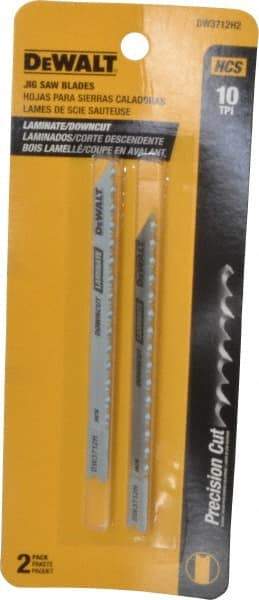 DeWALT - 4" Long, 10 Teeth per Inch, High Carbon Steel Jig Saw Blade - Toothed Edge, 1/4" Wide x 0.06" Thick, U-Shank - A1 Tooling