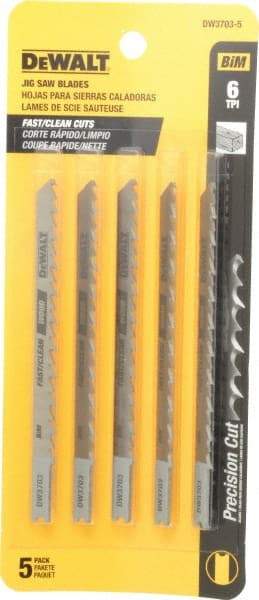 DeWALT - 4" Long, 6 Teeth per Inch, High Carbon Steel Jig Saw Blade - Toothed Edge, 1/4" Wide x 0.06" Thick, U-Shank - A1 Tooling