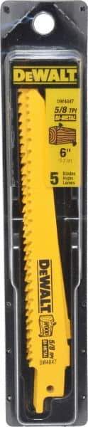 DeWALT - 6" Long, Bi-Metal Reciprocating Saw Blade - Tapered Profile, 5 to 8 TPI, Toothed Edge, Universal Shank - A1 Tooling