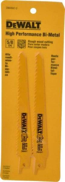 DeWALT - 6" Long, Bi-Metal Reciprocating Saw Blade - Tapered Profile, 5 to 8 TPI, Toothed Edge, Universal Shank - A1 Tooling