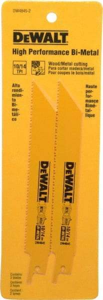 DeWALT - 6" Long x 3/4" Thick, Bi-Metal Reciprocating Saw Blade - Straight Profile, 10 to 14 TPI, Toothed Edge, Universal Shank - A1 Tooling