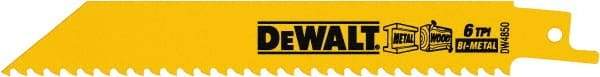 DeWALT - 6" Long, Bi-Metal Reciprocating Saw Blade - Straight Profile, 6 TPI, Toothed Edge, Universal Shank - A1 Tooling