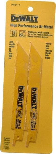 DeWALT - 6" Long x 3/4" Thick, Bi-Metal Reciprocating Saw Blade - Straight Profile, 18 TPI, Toothed Edge, Universal Shank - A1 Tooling