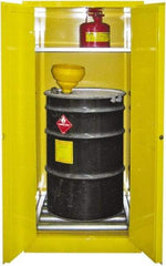 Securall Cabinets - 31" Wide x 31" Deep x 65" High, 18 Gauge Steel Vertical Drum Cabinet with 3 Point Key Lock - Yellow, Manual Closing Door, 1 Shelf, 1 Drum, Drum Rollers Included - A1 Tooling