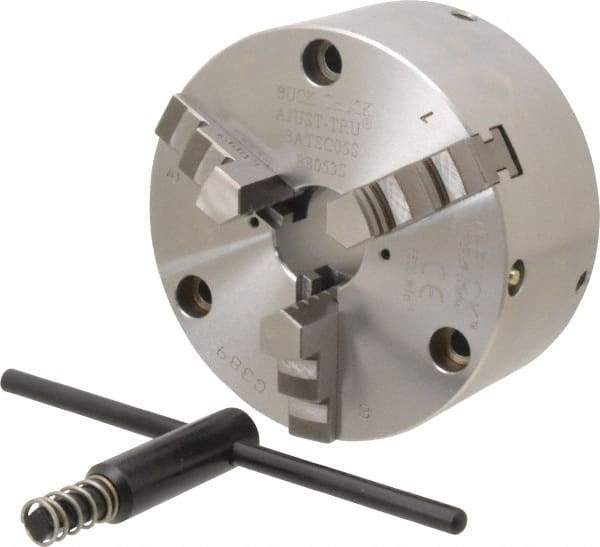 Buck Chuck Company - 3 Jaws, 5" Diam, Self Centering Manual Lathe Chuck - Front Mount, Adjustable, 5,500 Max RPM, 1.28" Through Hole Diam, Forged Steel - A1 Tooling