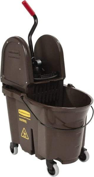 Rubbermaid - 35 Qt Plastic Bucket & Wringer - 20-1/8" Long x 36-1/2" High x 15-3/4" Wide, Brown - A1 Tooling