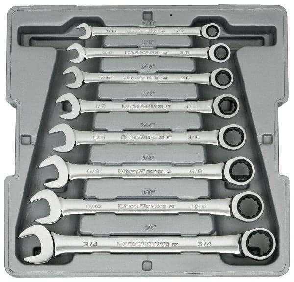 GearWrench - 8 Piece, 5/16" to 3/4", Combination Wrench Set - Inch Measurement Standard, Chrome Finish, Comes in Tray - A1 Tooling