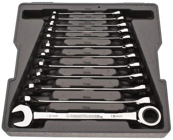 GearWrench - 12 Piece, 8mm to 19mm, Combination Wrench Set - Metric Measurement Standard, Chrome Finish, Comes in Tray - A1 Tooling