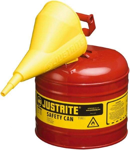 Justrite - 2 Gal Brass Type I Safety Can - 9-1/2" High, Red - A1 Tooling