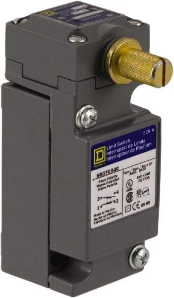 Square D - SPDT, NC/NO, 600 VAC at 1.20 Amp, 600 VDC at 0.10 Amp, Screw Terminal, Rotary Head Actuator, General Purpose Limit Switch - 1, 2, 4, 6, 12, 13, 6P NEMA Rating, IP66 IPR Rating - A1 Tooling