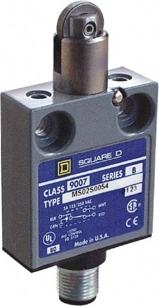 Square D - SPDT, NC/NO, 240 VAC, Prewired Terminal, Roller Plunger Actuator, General Purpose Limit Switch - 1, 2, 4, 6, 6P NEMA Rating, IP67 IPR Rating, 80 Ounce Operating Force - A1 Tooling