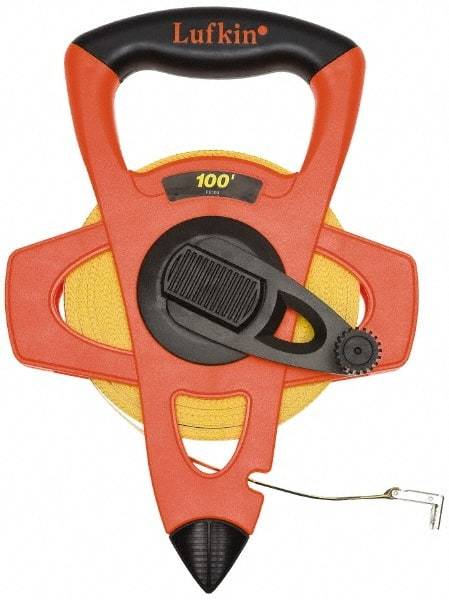 Lufkin - 150' x 1/2" Yellow Blade Tape Measure - 1/100 & 1/10' Graduation, C2 Graduation Style, Orange/Yellow/Black Case - A1 Tooling