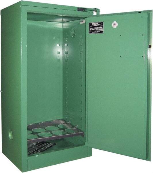 Securall Cabinets - 1 Door, Green Steel Standard Safety Cabinet for Flammable and Combustible Liquids - 46" High x 23" Wide x 18" Deep, Self Closing Door, 3 Point Key Lock, D, E Cylinder Capacity - A1 Tooling