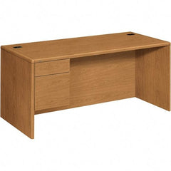 Hon - High-Pressure Laminate Left Pedestal Desk with Center Drawer - 66" Wide x 30" Deep x 29-1/2" High, Harvest - A1 Tooling